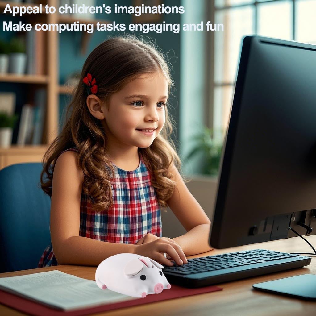 Wireless Mouse Cute Pig Design Bluetooth Dual Mode Portable Compact Lightweight Silent Optical Kawaii Mice for PC Laptop Computer Tablet Macbook Pro/Air Kids Girls Student School Office Gift White