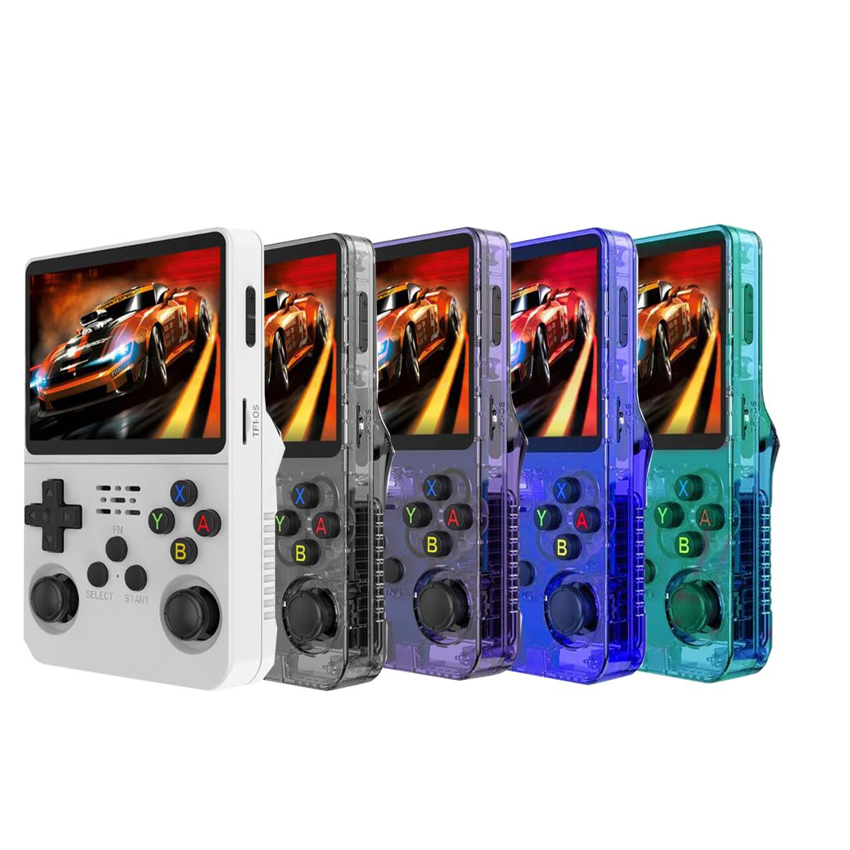 Console di gioco portatile retrò R36S - Versione aggiornata da 64 GB con 10.000 giochi integrati, schermo a colori da 3,5 pollici, connettività Wi-Fi (bianco)