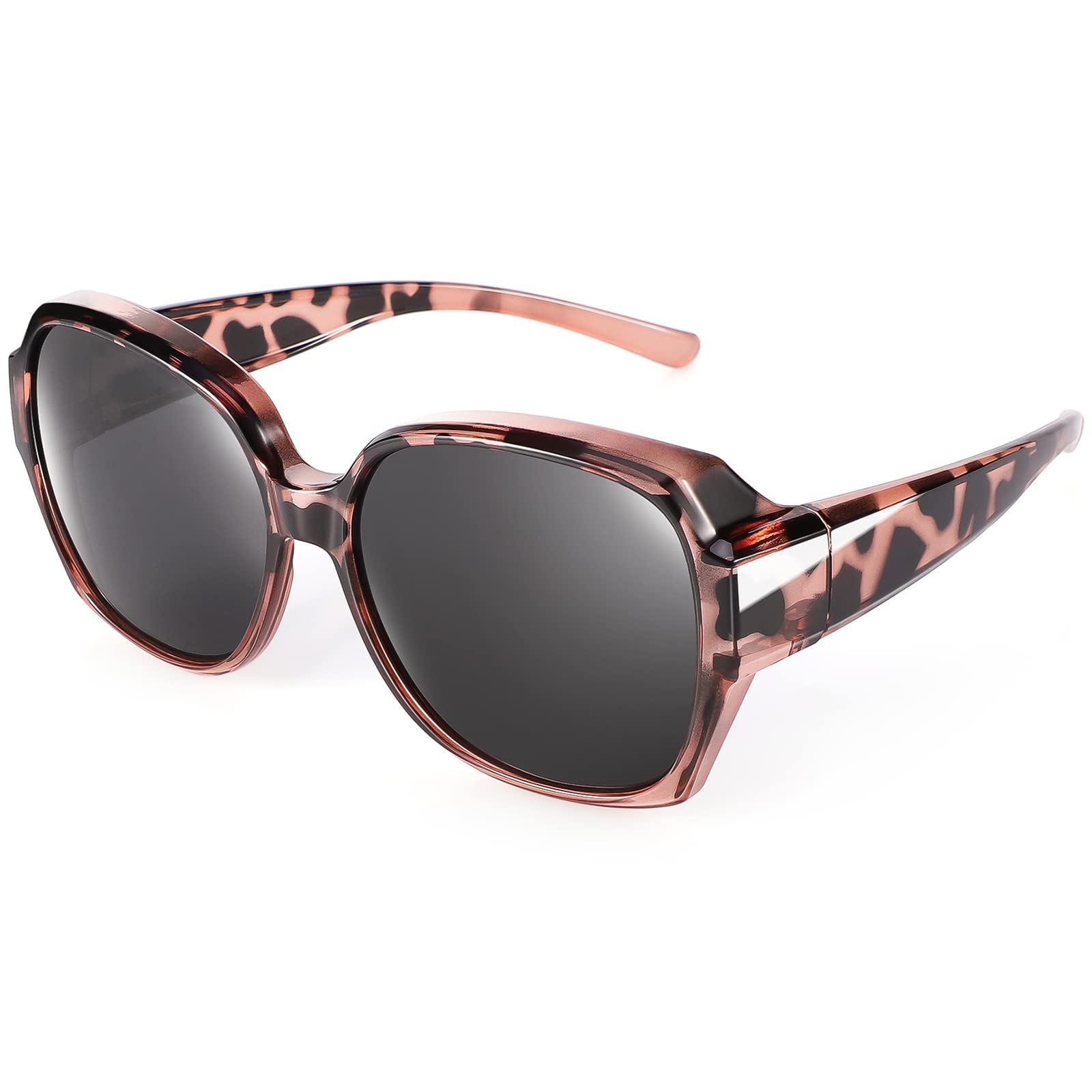 Leoidou Polarized Sunglasses Fit Over Glasses Over Glasses Trendy Round Cat Eye and HD Wrap-around Sunglasses