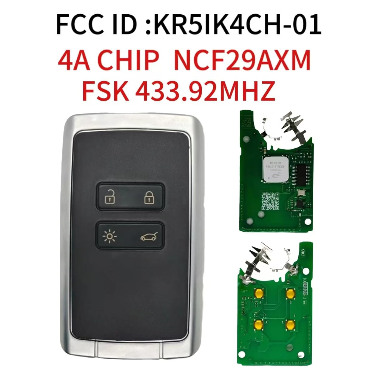 Für Renault Funkschlüssel für Megane 4 Talisman 5 Espace 5 Kadjar 433MHz | 4A NCF29xM Chip, FCCID: KR5IK4CH-01,Autoschlüssel Gehäuse ,4 Tasten