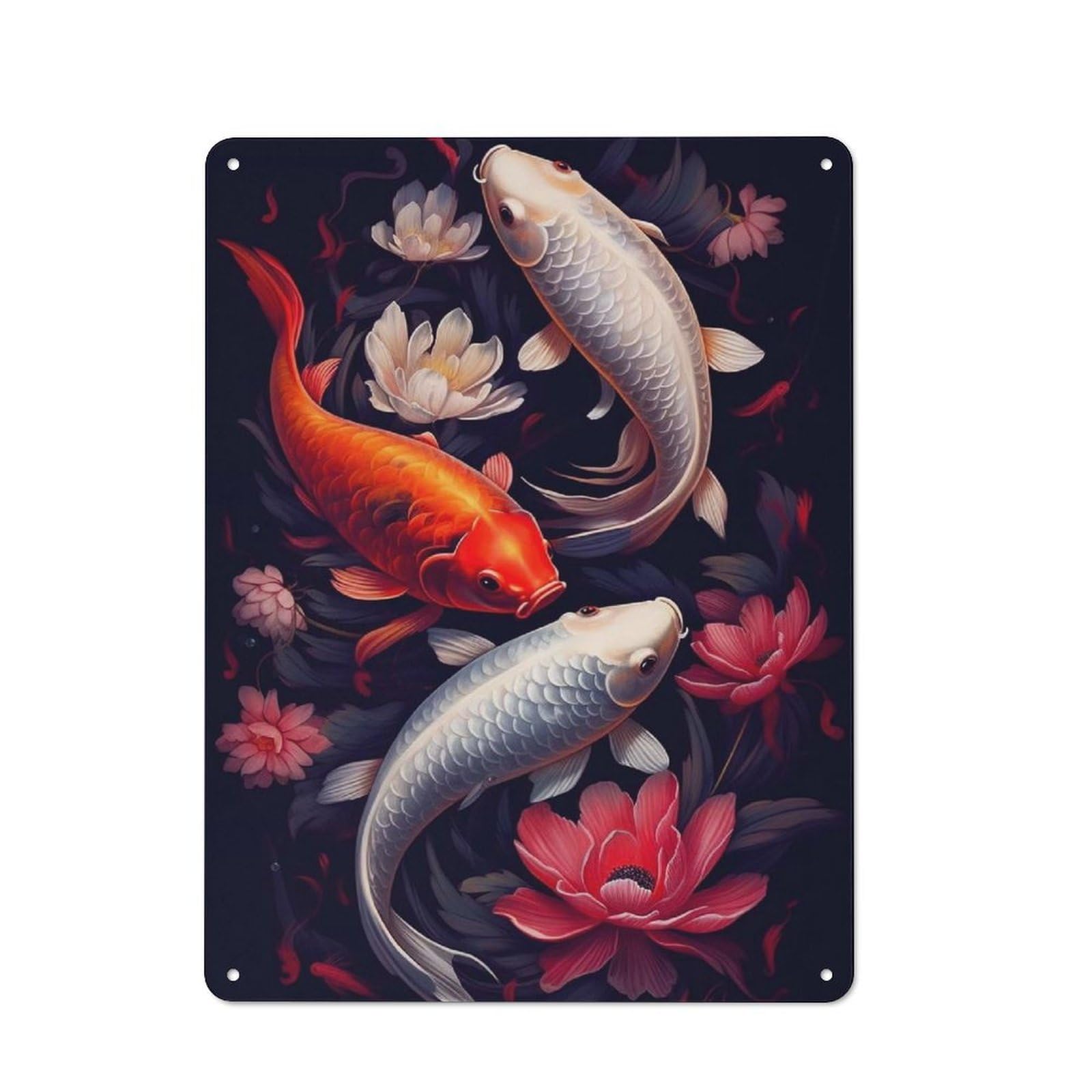 Junmoney Mystic Koi Fish Vintage Tin Sign 40X30cm With For Living Room Or Hallway, Gift Idea At Christmas For Home Wall Decor Collectors