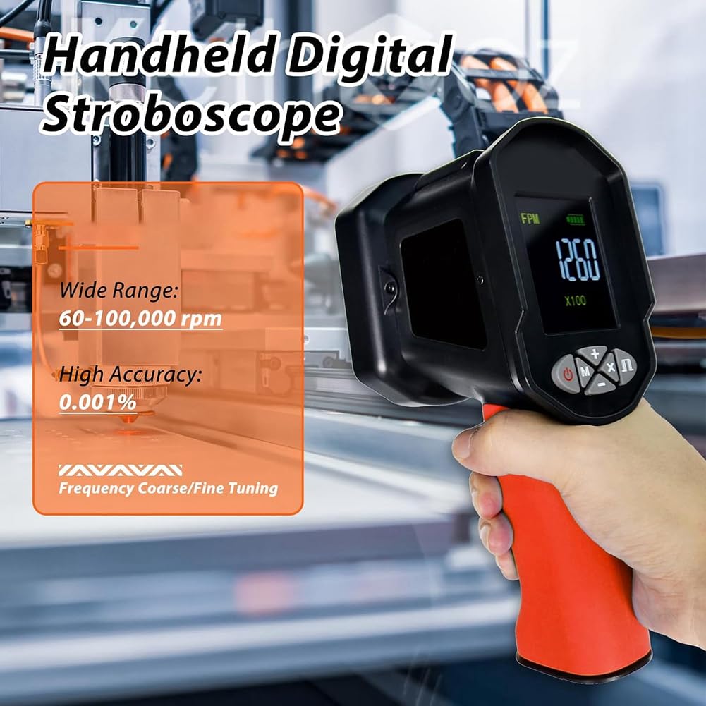 Digital-Stroboskop-Tachometer, Hochpräziser RPM-Meter (60-100.000), Kontaktlos für Motor, Ventilator, Generator & Motor.