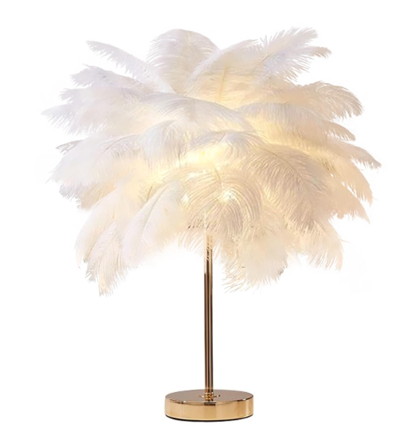 GUANSHAN Ostrich Feather Table Lamp Creative Feather Lampshade Table Light Romantic Decorative Ostrich Feather Table Lighting Night Light for Living Room, Bedroom