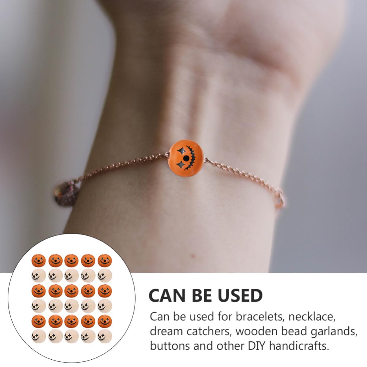 Abaodam 180 Pezzi Perline di Legno per Gioielli Fai da Te Halloween Superficie Liscia senza Bave, per Braccialetti e Collane, Accessori Creativi per Decorazioni Autunnali