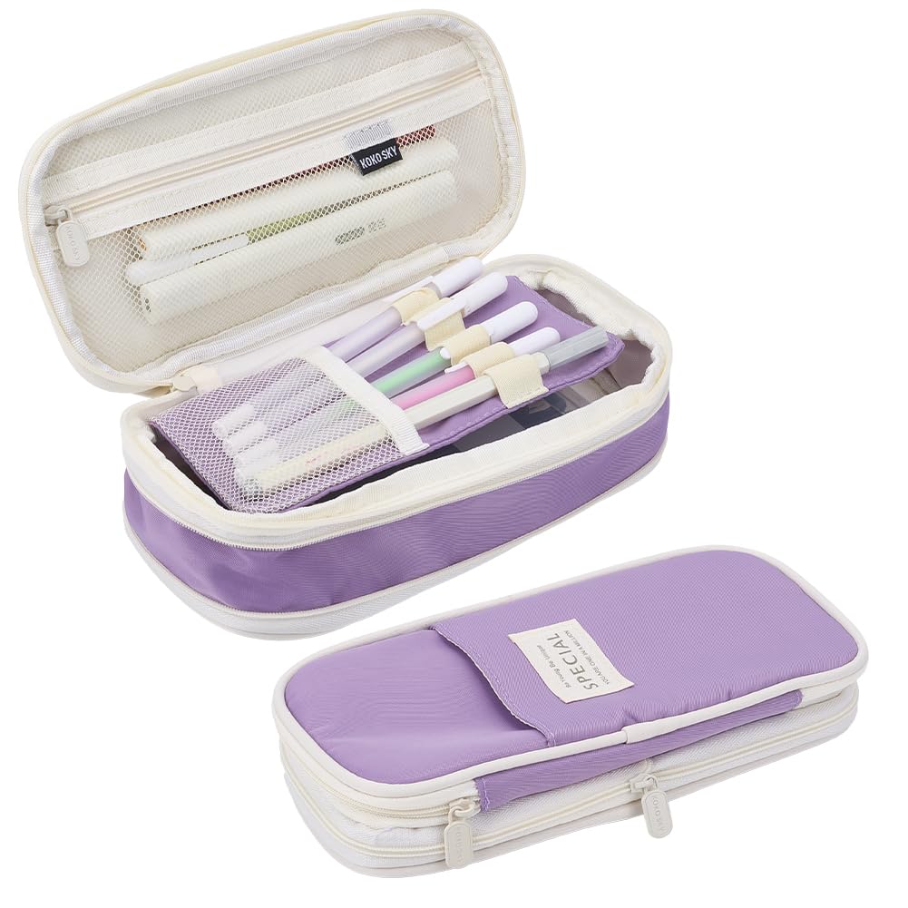 GORGECRAFT Foldable Pencil Case Zipper Large Capacity Portable Pen Bag Pouch Storage Compartments Stationery Organizer Back to School Supplies for Office Students Journaling Travel Makeup Brush Violet
