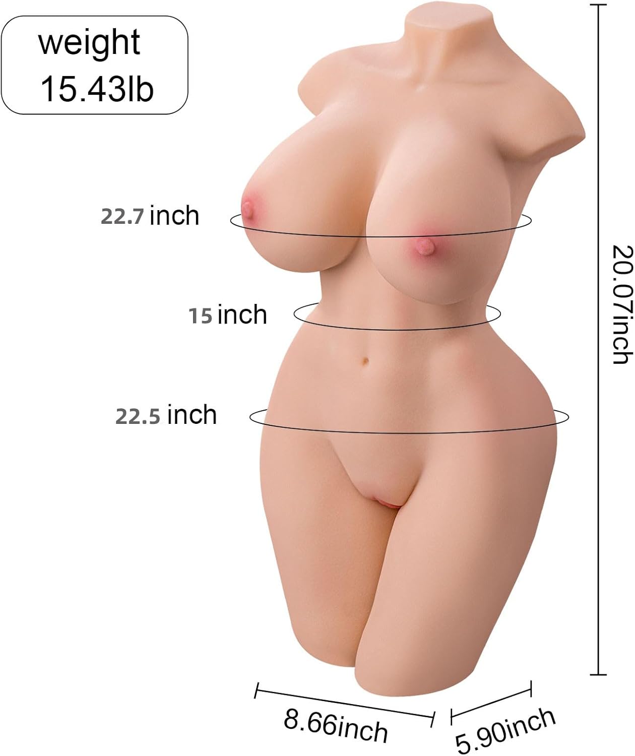 Sex Doll for Men Male Masturbator, Jaspik Female Sex Dolls Torso with 3D Big Boobs Buttocks and Tightly Vaginal Anal, Adult Sex Toy for Men Pleasure (15.4LB, 9.44 x12.99 x27.16in)
