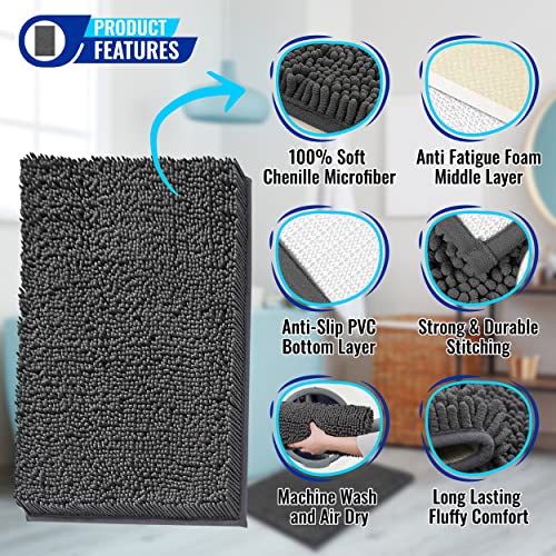 Soft Plush Chenille Bathroom Rug, Absorbent Microfiber Bath Mat, Machine Washable, Non-Slip Grip, Quick-Dry, Thick Shag Carpet Great For Bath, Shower Floor, Bedroom, Or Door Mat (Charcoal Gray, 17X24) #TOP1