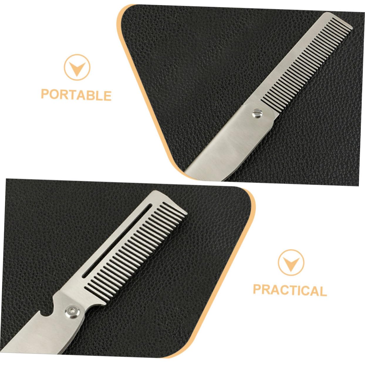 2pcs Men's Portable Folding Steel Beard Comb Styling Pocket Hair Tool for Travel Mini Barber Comb Retractable Design