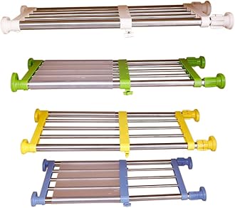 Hershii Closet Tension Shelf & Rod Expandable Metal Storage Rack Adjustable Organizer DIY Divider Separator for Cabinet Wardrobe Cupboard Kitchen Bathroom - 4 Colors
