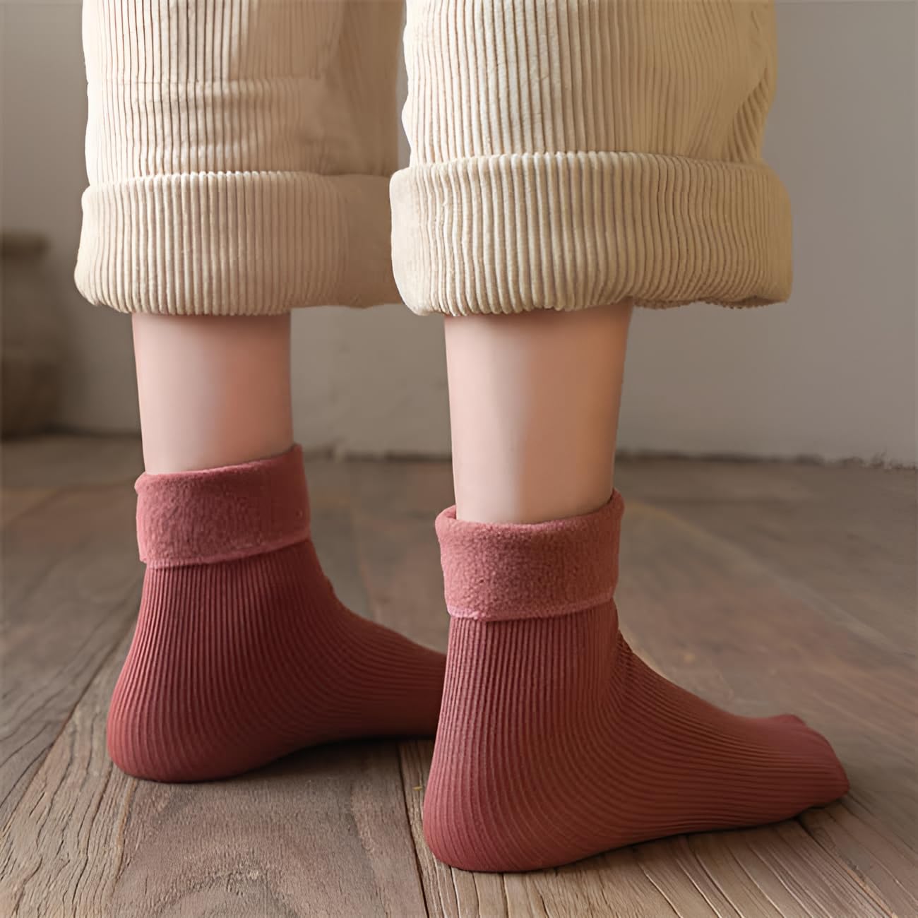 FASHNAK Winter Thumb Toe Socks for Women & Men - Super Thick Plush Thermal Wool, Stretch Knit, Ribbed Fuzzy Velvet Snow Socks (Mixed Colors) (IN, Alpha, Free Size, 2, Muticolor) 3