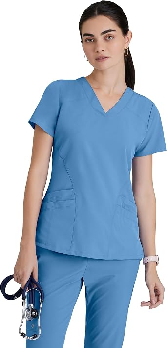 BARCO ONE Womens Pulse Scrub Top, Sporty V-Neck Medical Top w/ 4-Way Stretch & 5 Pockets