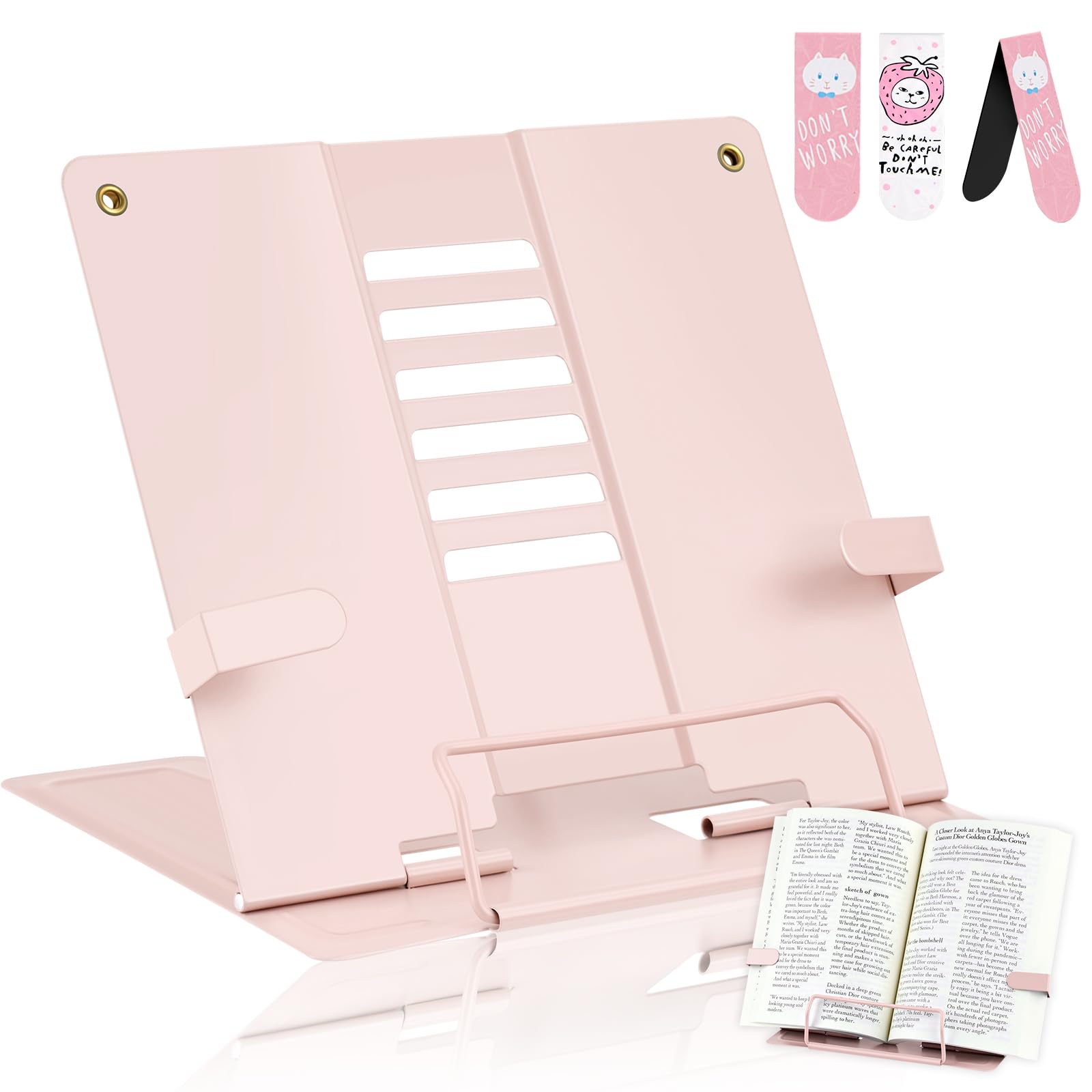 MINISOISO Sujetalibros, Atril de Lectura, Soporte de Libros de Cocina Plegable de Metal Ajustable de 6 Pasos, sujetalibros para niños y niñas, Atril de Lectura para Cocina, Estudio, Oficina y Escuela