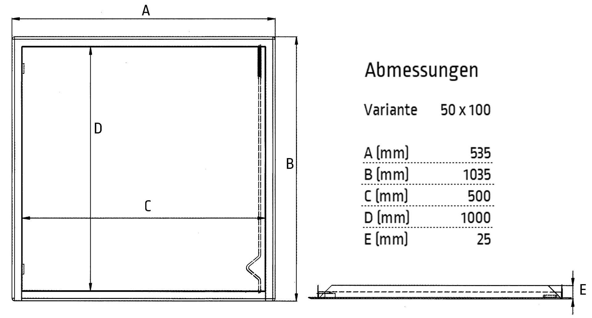 Revisionsklappe 50x100 cm Stahl - 1 mm starke Ausführung mit Vierkantschloss - weiß - MW multi werkzeug