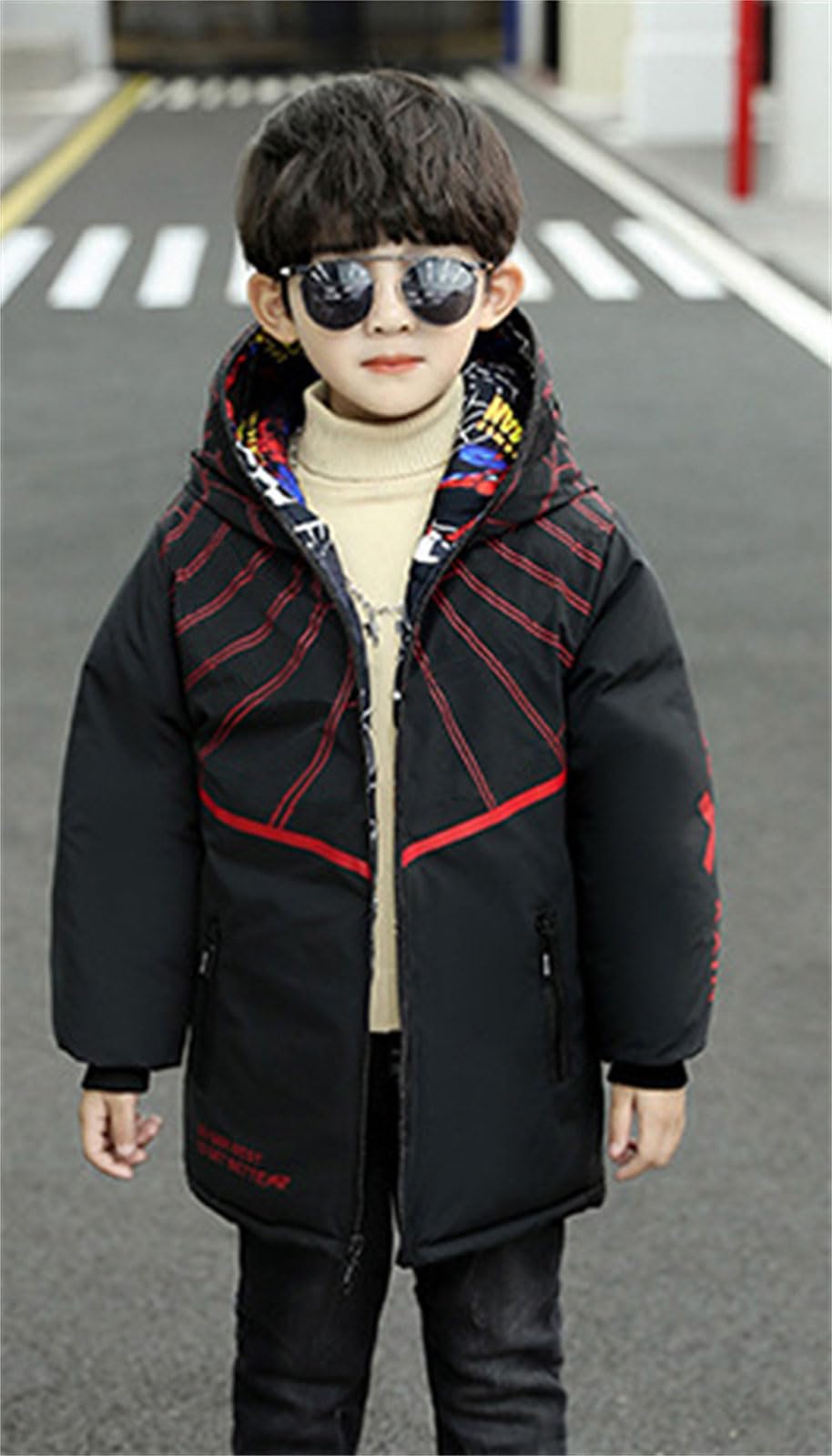 Manteau Hiver Garçon Coupe-Vent Capuche pour Enfant Veste Chaude