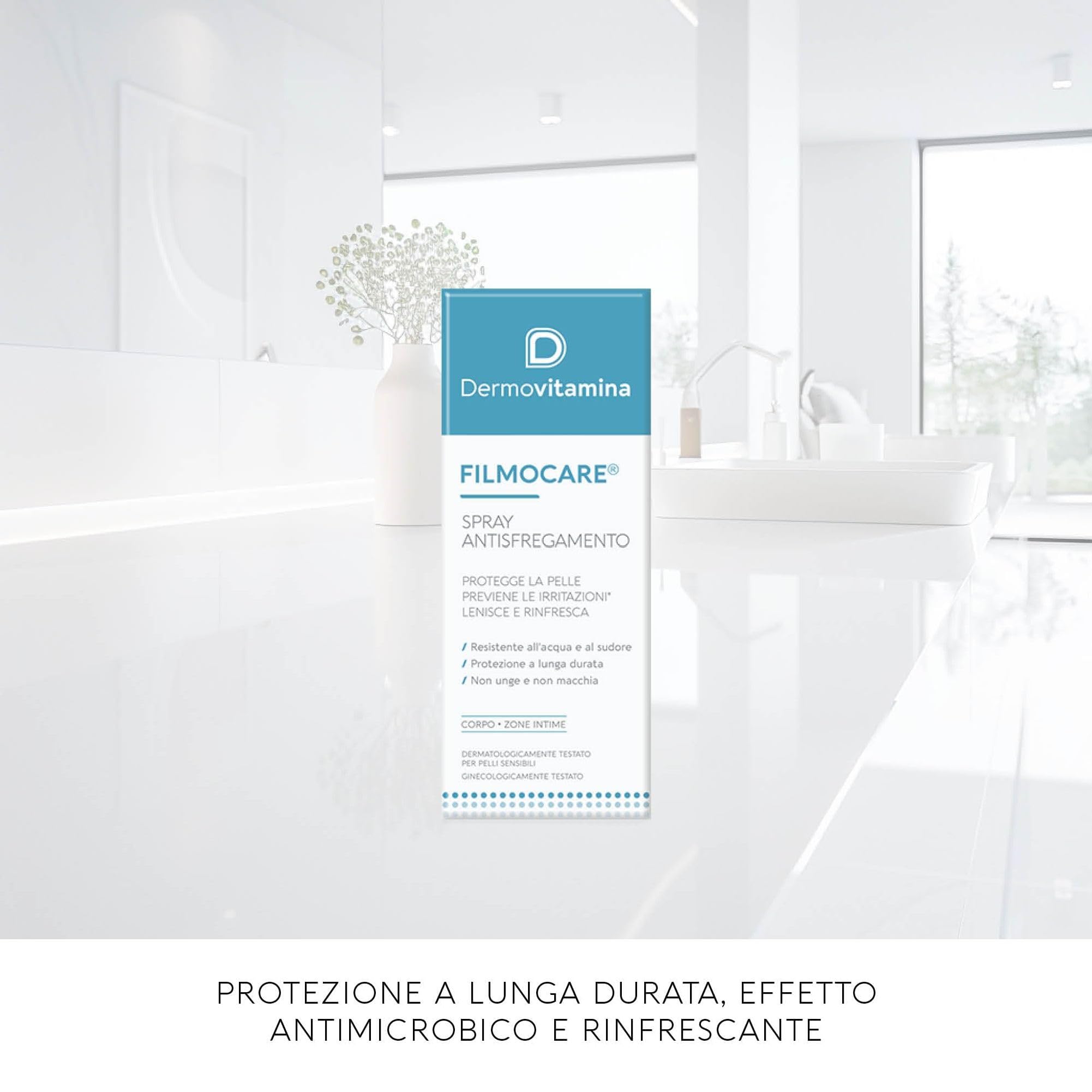 Dermovitamina Filmocare Spray Antisfregamento 30ml - Per Irritazioni da Sfregamento Cosce - Indicato per Sportivi - Lunga Durata - Resiste all' Acqua e al Sudore - Corpo e Zone Intime