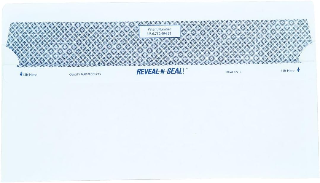 Quality Park Reveal-N-Seal Security Tinted Envelope, #10, Commercial Flap, Self-Adhesive Closure, 4.13 x 9.5, White, 500/Box