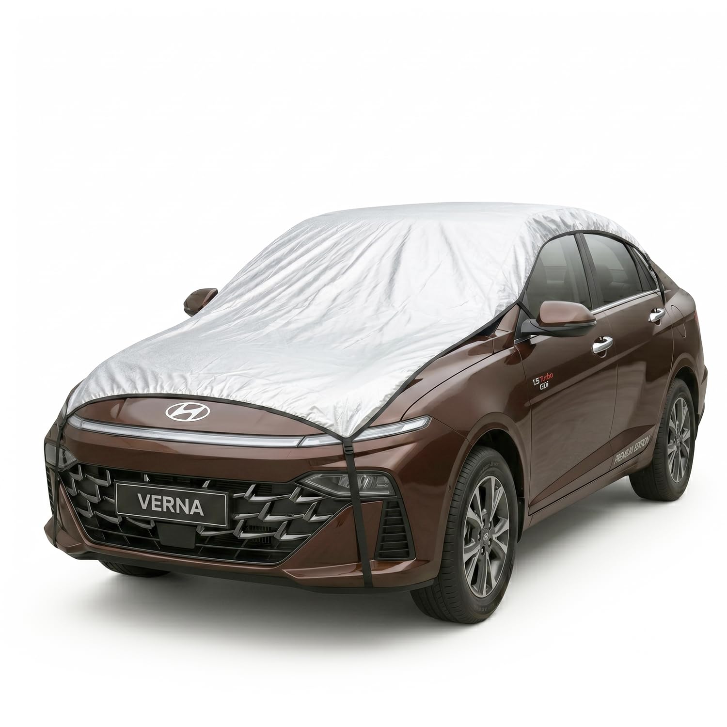 Pivalo Half Car Body Cover for Sedan Cars (All Models & Years) | 100% Waterproof Outdoor UV & Heat All Weather Protection | Triple Stitched 3 Layer with Adjustable Straps Cover (Reflective Silver)-image-32