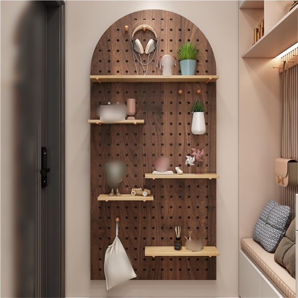 Wall-Mounted Arch Pegboard, Wall Mounted Display Shelf Storage Set, Wooden Peg Boards for Living Room, Office (Brown, 23.6 * 47.2in/60 * 120cm)