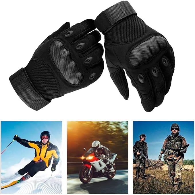 Image of KINGBARON Black Fullfinger Tactical Motorcycle Gloves Hard Knuckles Hand Motorbike Riding Cycling Gloves (XL)