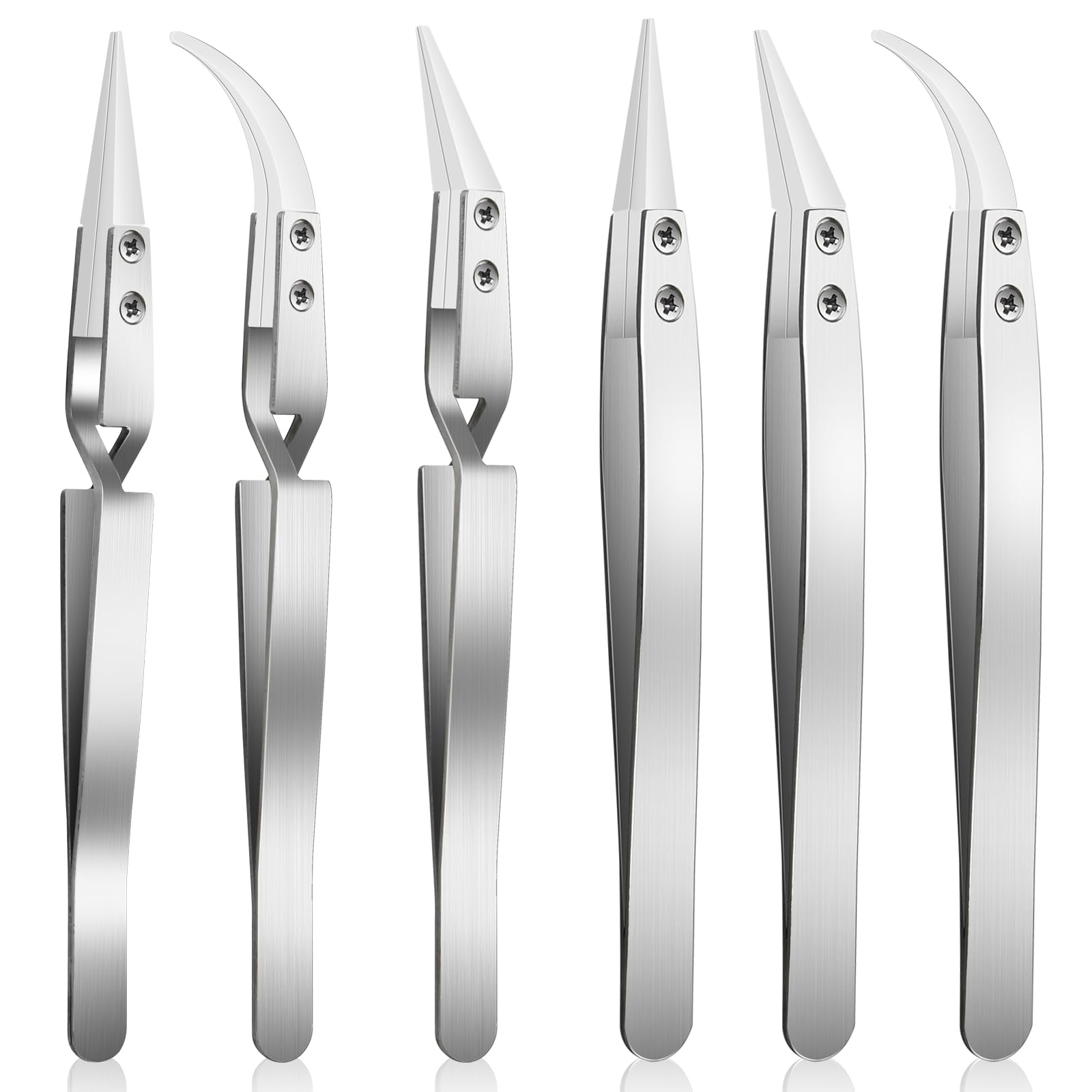 Aemygo 6 Pcs Precision Reverse Ceramic Tweezers Set, Non-Conductive Heat-resistant Electronics Soldering Tweezers Anti-Magnetic Pointed & Curved Tips