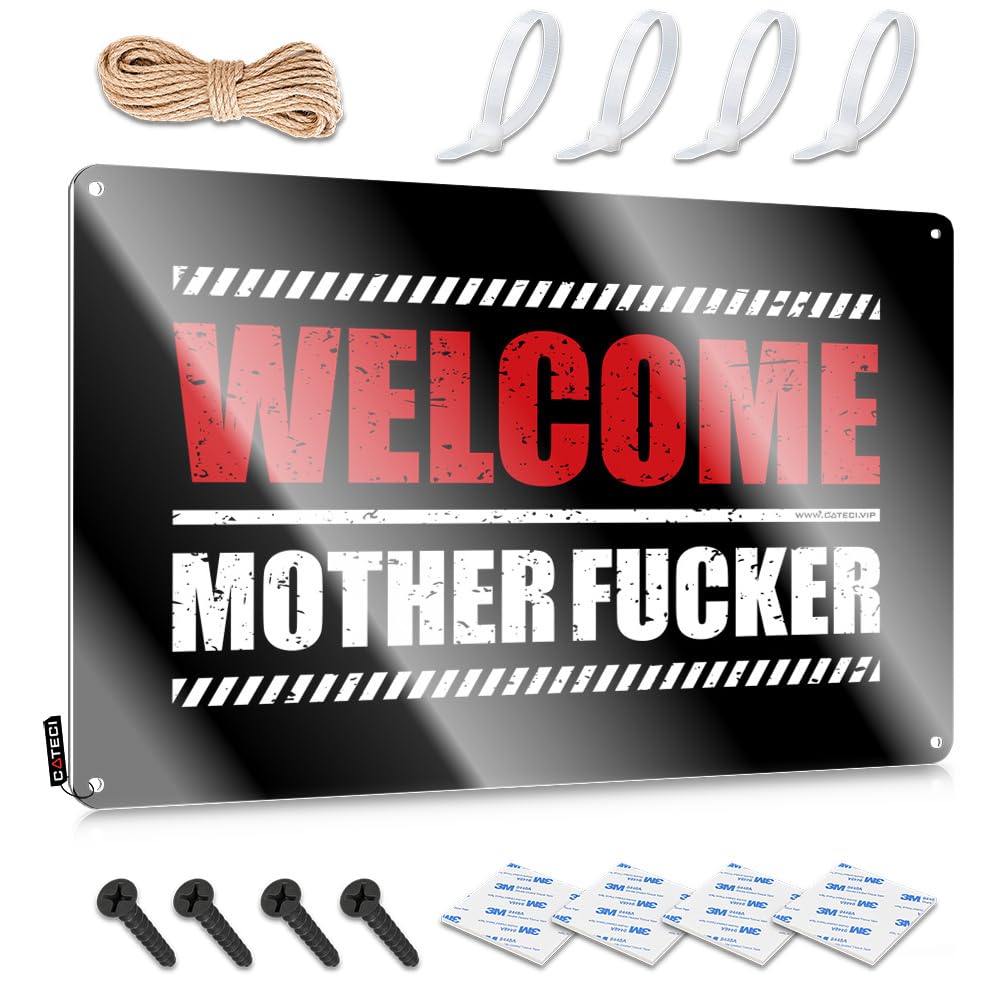 MGHTLCCME Funny Sarcastic Metal Tin Sign Bathroom Welcome Mother Fucker Tin Sign Sports Bar Decor Retro Tin Signs(30X40CM)