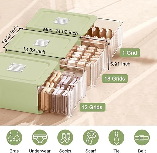 Miniatura 5 de Miaocona Cajón organizador de ropa interior, cajón de almacenamiento de ropa interior de 18 celdas, organizadores de armario apilables y caja de