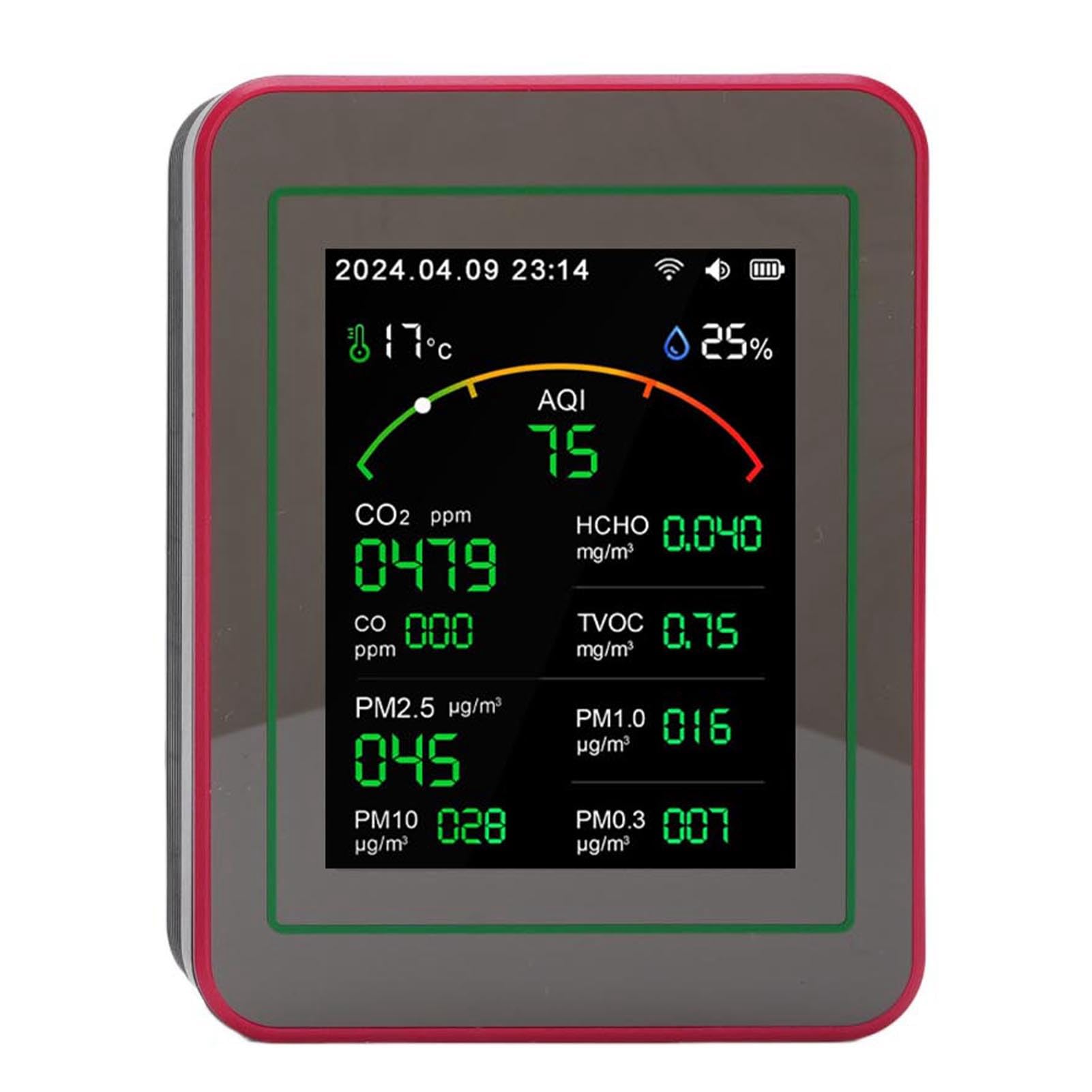 Tester della qualità dell'aria, Batteria Incorporata da 2000 MAh Display HD Accurato da 2,8 Pollici Rilevatore di qualità dell'aria CO2 TVOC HCHO per la Casa (#1)