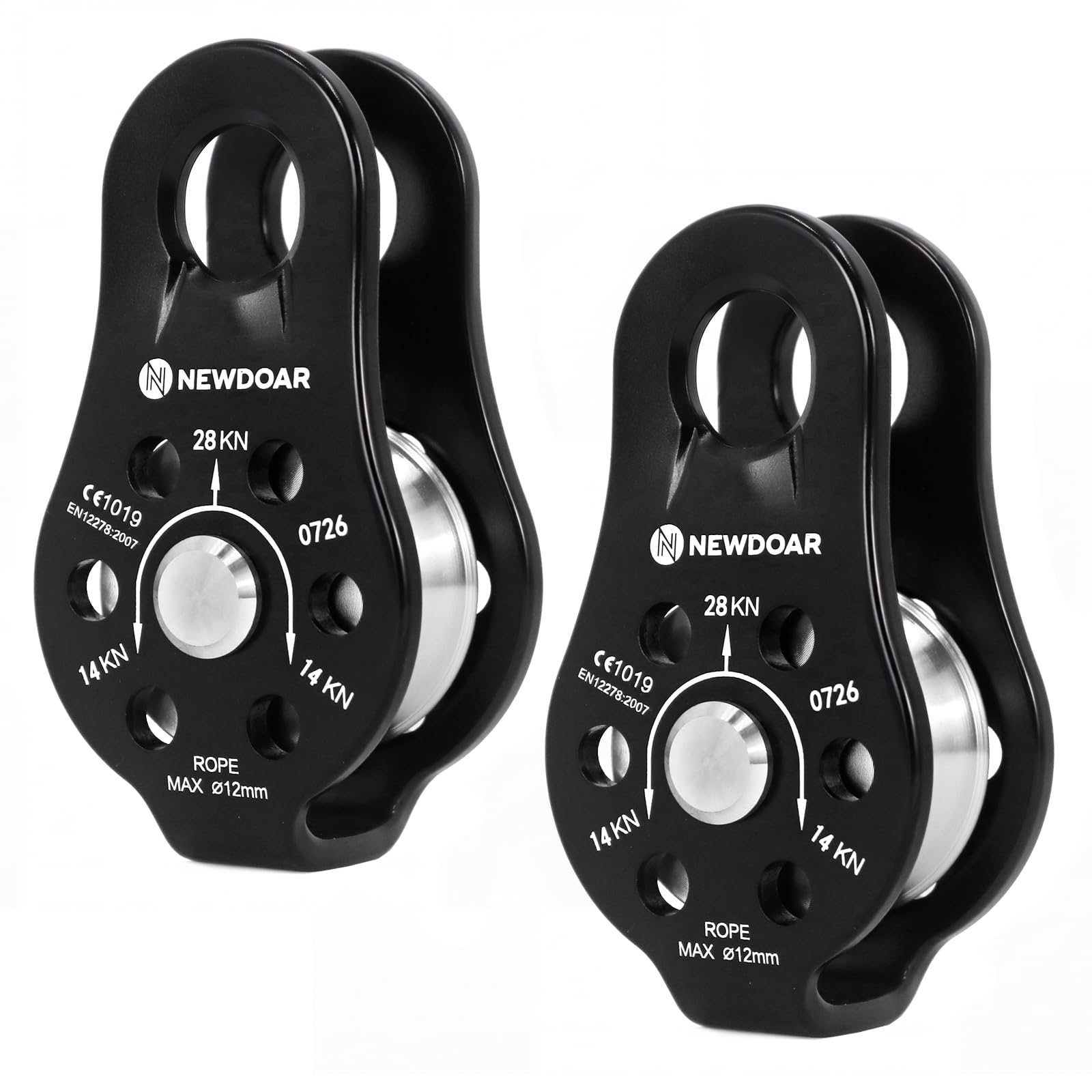 NewDoar Fixed Plate Micro Pulley,28KN CE Certified General Purpose Small Aluminum Rope Pulleys for Climbing/Aloft Work/Rappelling/Rescue Etc