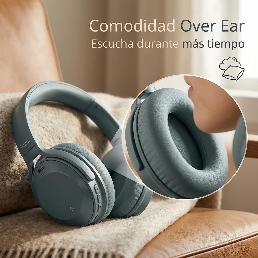 HUNE Auriculares Inalámbricos Over-Ear con ANC y Modo Ambiente, 100h Autonomía, Cancelación de Ruido Activa, Cascos Bluetooth Diadema Fauna