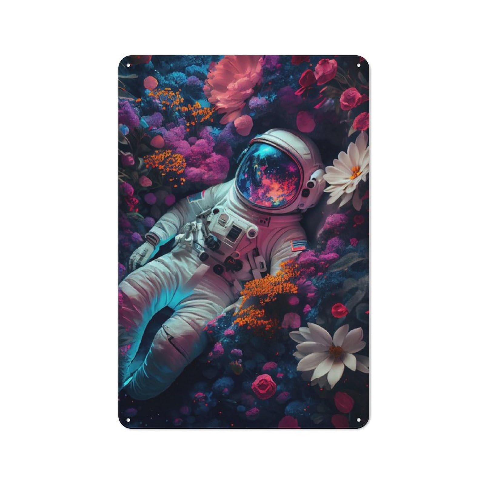 Junmoney Astronaut Flower Planet Vintage Tin Sign 30X20cm With For Café Or Restaurant, For Kitchen, Dining Room And Home Bar Wall Decor