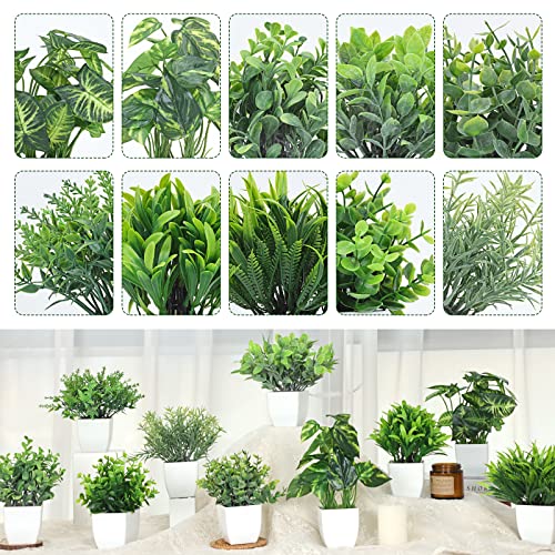 Cewor 10 Packs Small Fake Potted Plants Mini Artificial Desk Plants For Indoor Farmhouse Office Table Shelf Bathroom Decor #TOP2