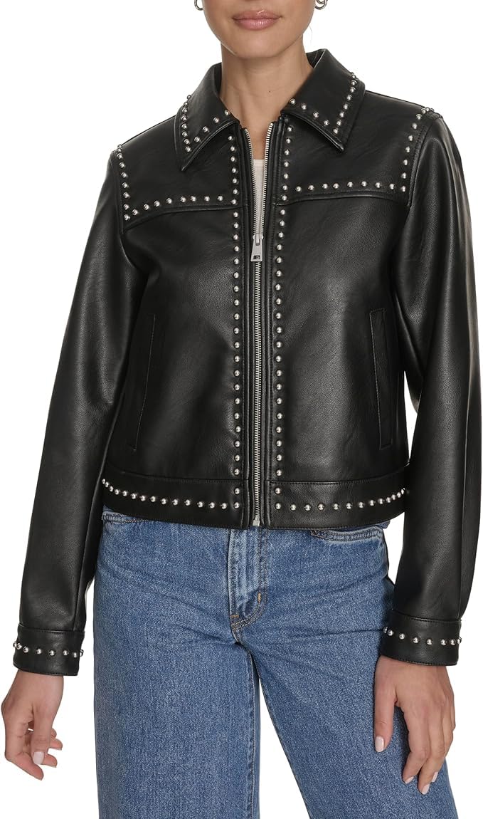 

                                                    Levi's Women's Faux Leather Studded Jacket, Black,
