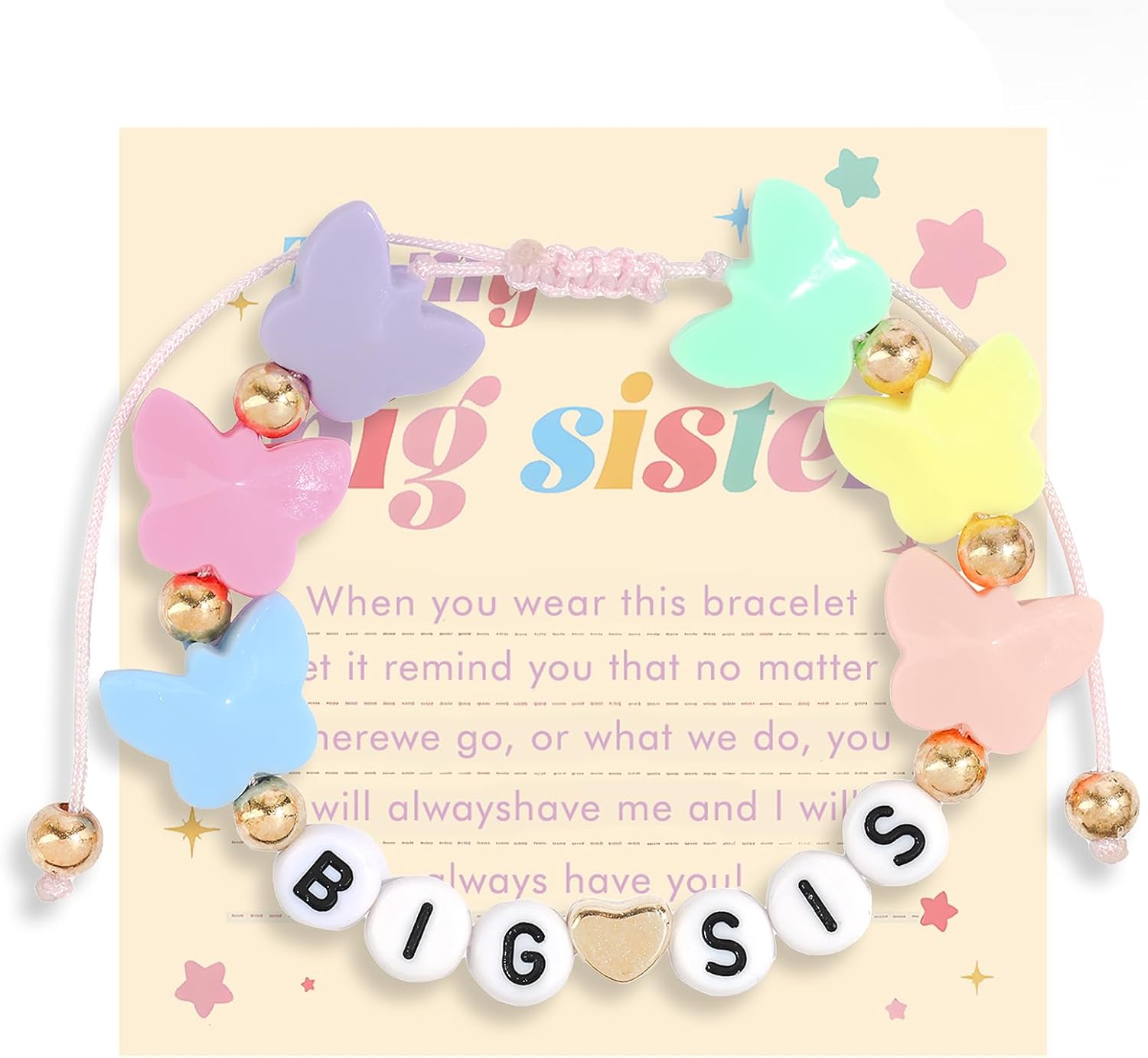 Adjustable Big Sister Beaded Bracelet for Daughter Colorful Big Sister Gifts Bracelet With Inspirational Card Announcement Birthday Jewelry