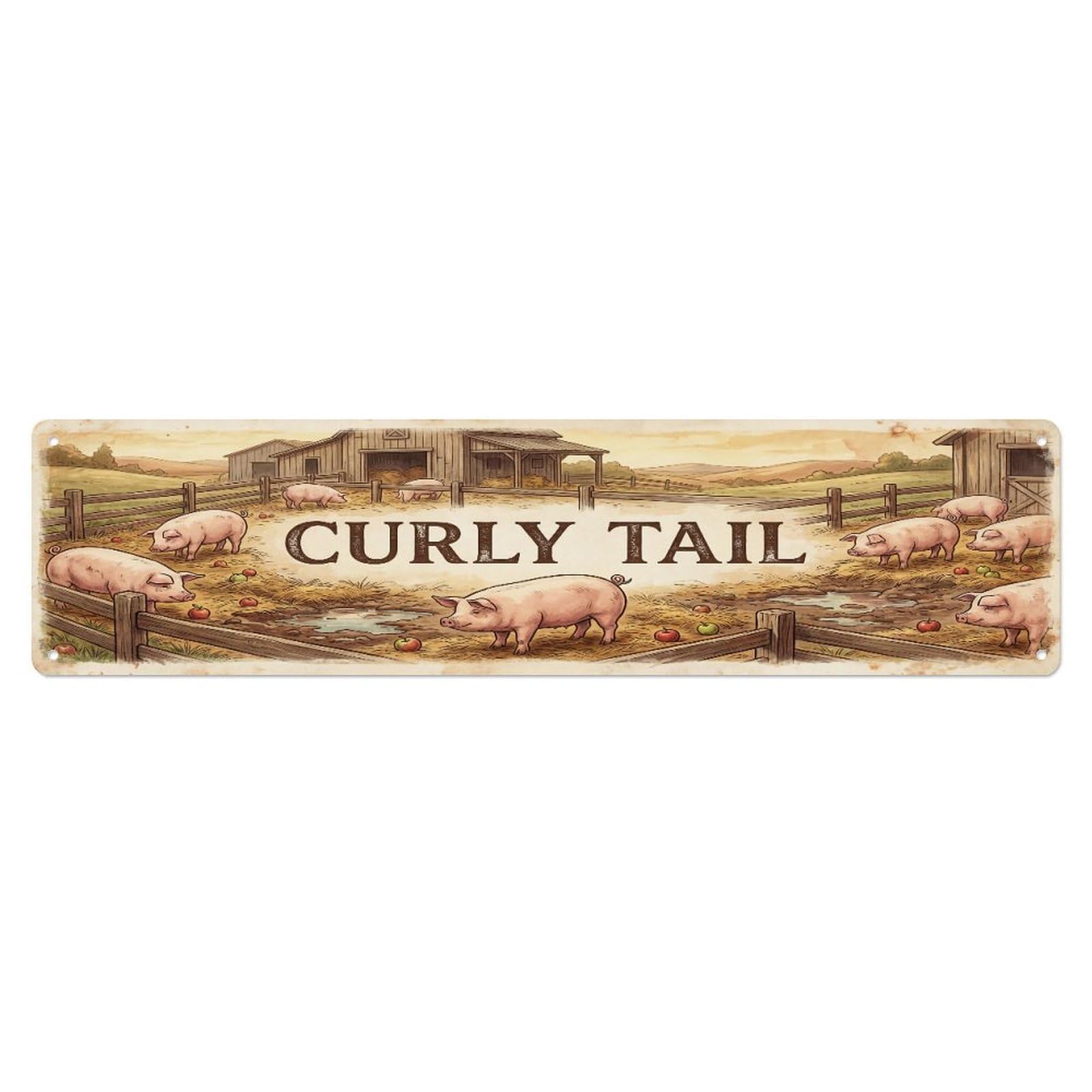 Xanthor Style Metal Tin Sign Vintage Pen Curl Pig Farmhouse Funny Pig Backyard Farm