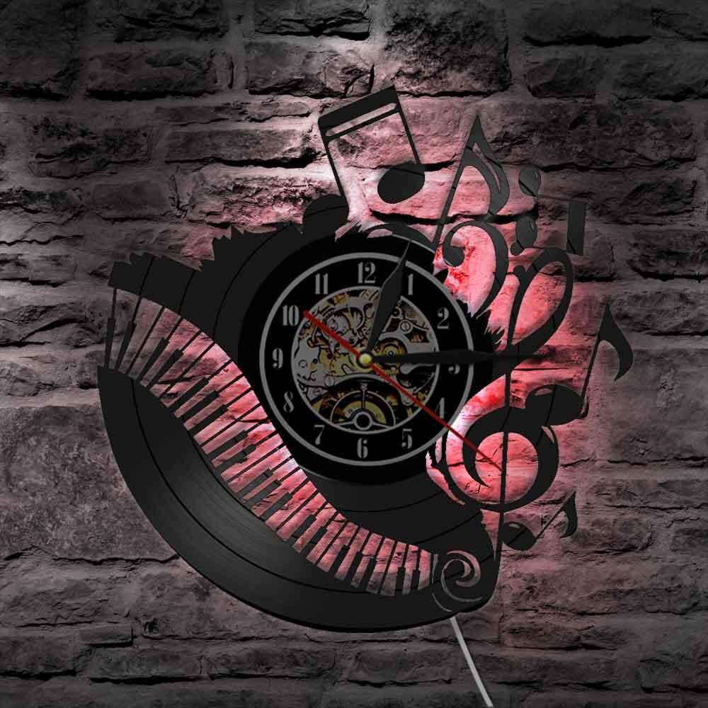 Note musicali Pianoforte Aula Disco in vinile Orologio da parete Musicista Pianista Insegnante Arte della parete Decorazioni per la casa Applique da parete Regalo per amante della musica Regali per