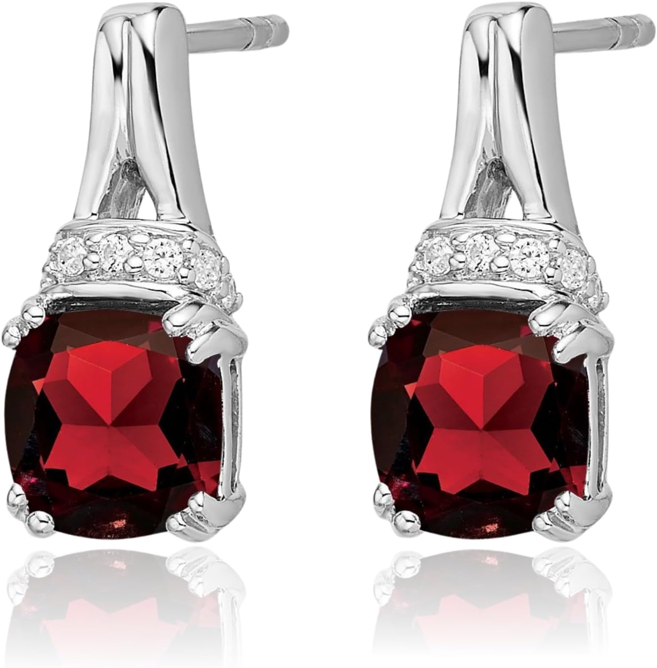 IceCarats 10K Solid White Gold 2.50 carat Red Garnet Diamond Solitaire Extra Large Stud Earrings 13.8mm 1/2 inch Cushion Cut, Natural, Friction Back For Her