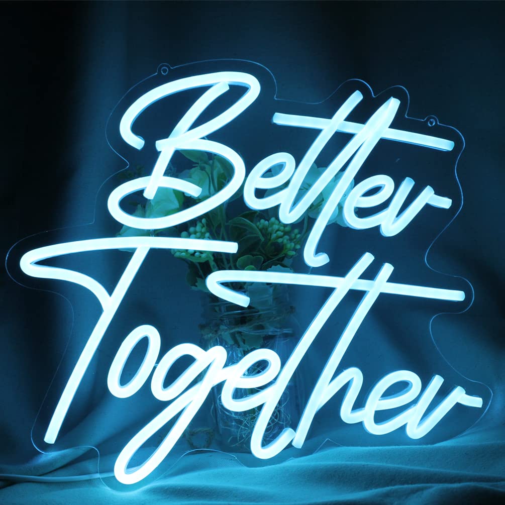 Better Together Neon sign Ice Blue Led Neon Wedding Sign Lights For Bridal Shower Wall Decoration Engagement Anniversary Party With Dimmable Switch 5V USB Powered(14.6 * 13inches)