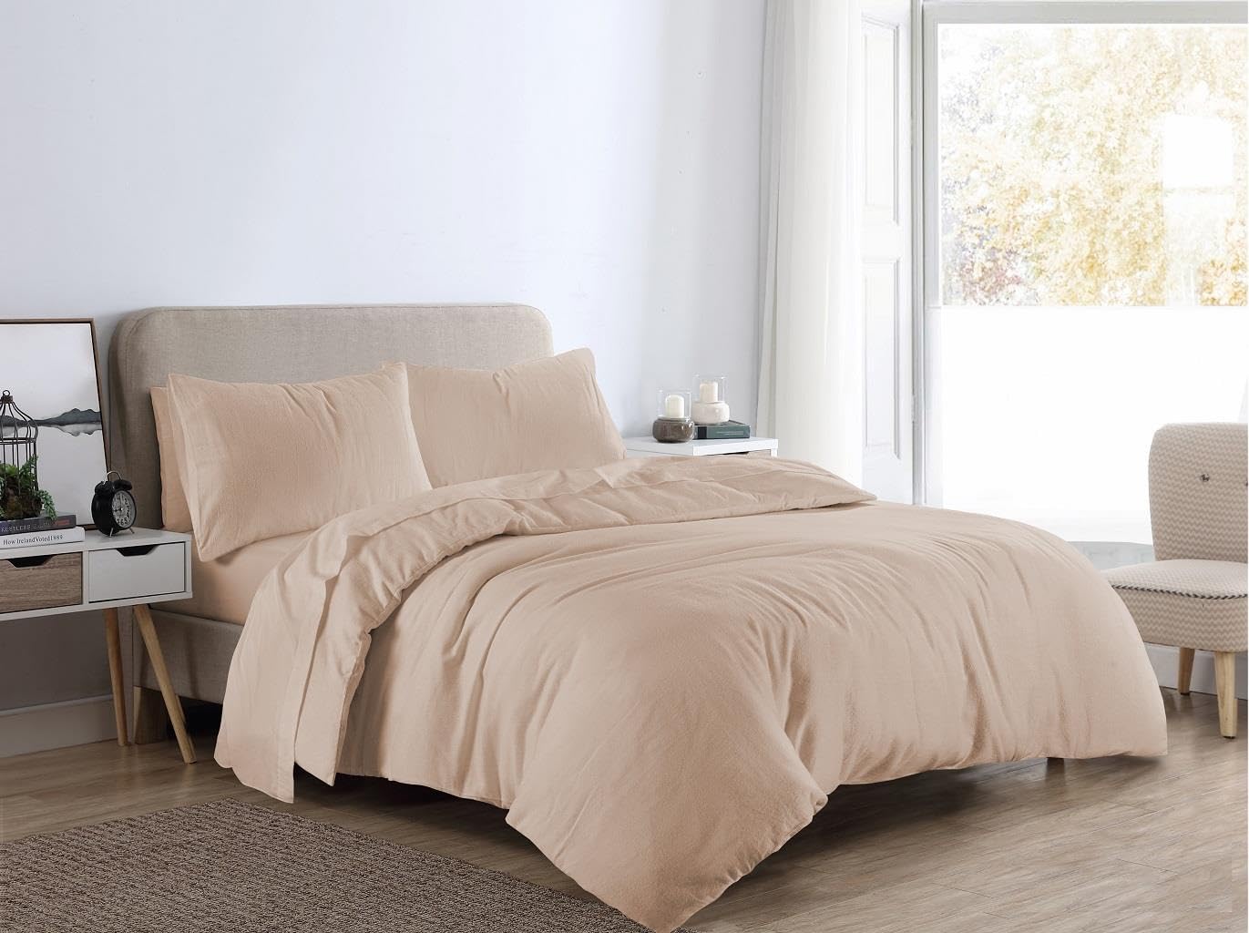 Kampala Hill Plain Dye Flannelette Bedding Brushed Cotton Duvet Cover Set Latte King