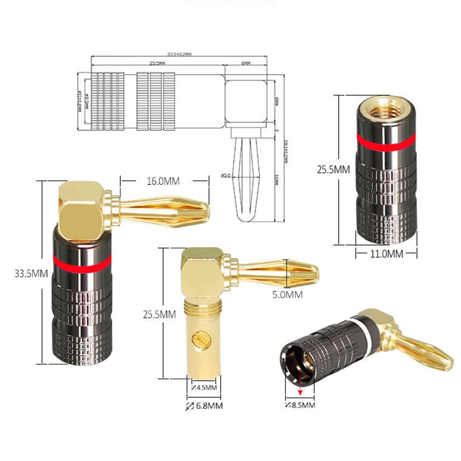 2/4 szt. wtyk bananowy 24 K miedź pozłacana 4 mm głośnik wtyczka bananowa wzmacniacz wtyczka pasuje do 4 mm binding Post(4 sztuki, elastyczny pin)