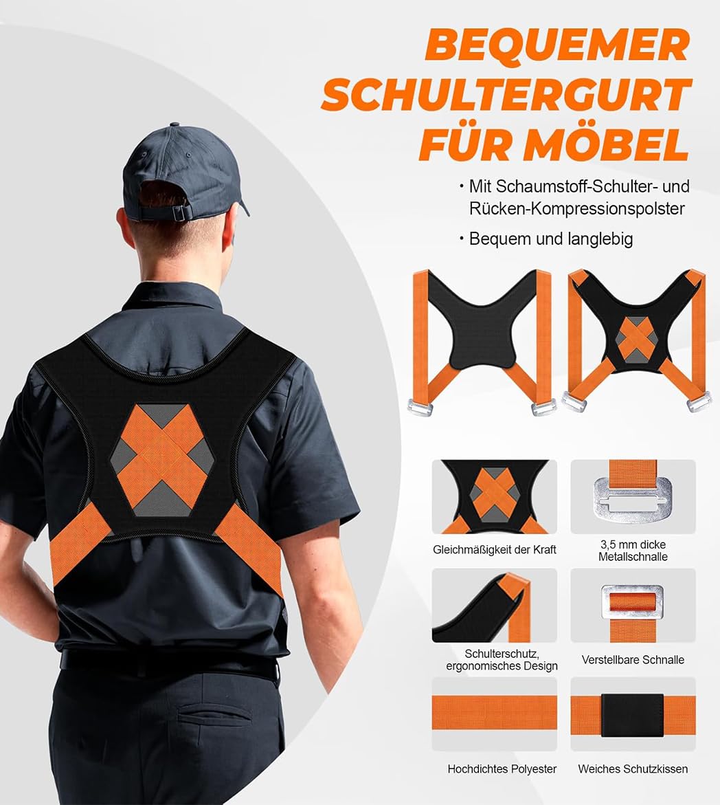 4 Stück Tragegurte Umzug kit, Mehrzweck Umzugshilfe Möbeltragegurte Tragegurte Umzug 2 Personen Umzugshelfer mit Schwamm-Weste Tragehilfe Hebegurt Umzugshelfer Geeignet für Mobile Möbel