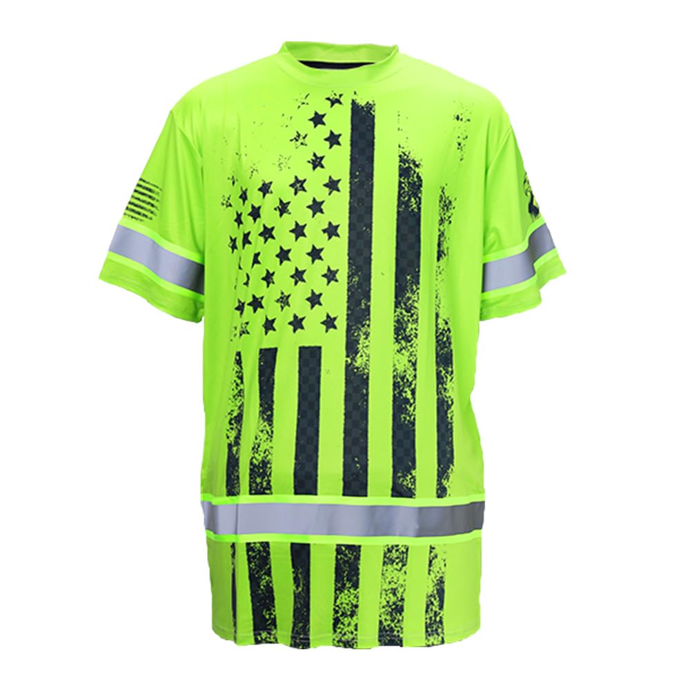 HiVis Custom Color US Flag High Visibility Shirt Men Women Custom Name Reflective Safety Shirt Workwear for Worker Patriotic