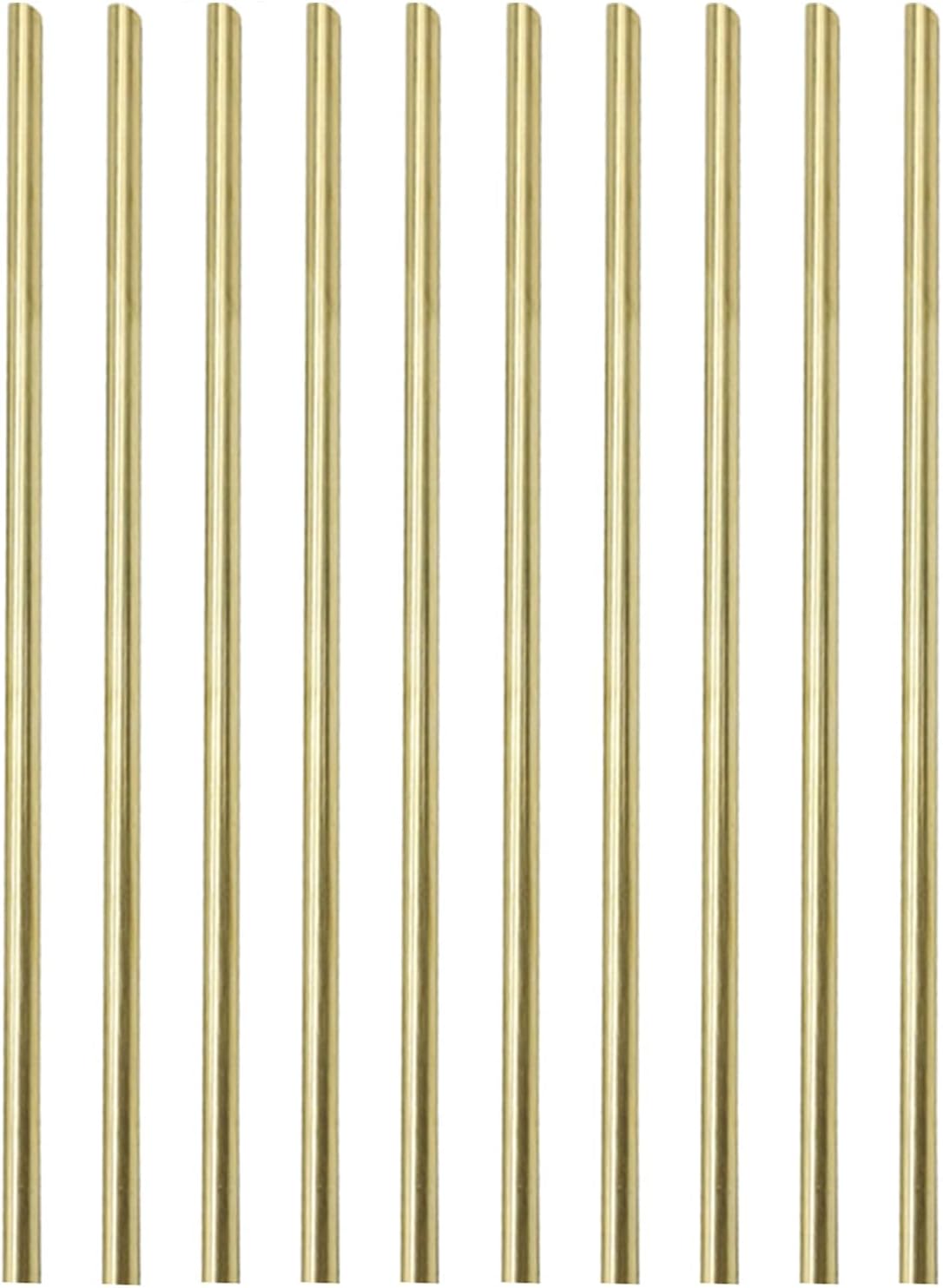 10PCS 1/4 inch Solid Round Brass Rod Lathe Bar Stock Kit for DIY Craft Tool, 6.35mm / 1/4 inch in Diameter 12 inch in Length