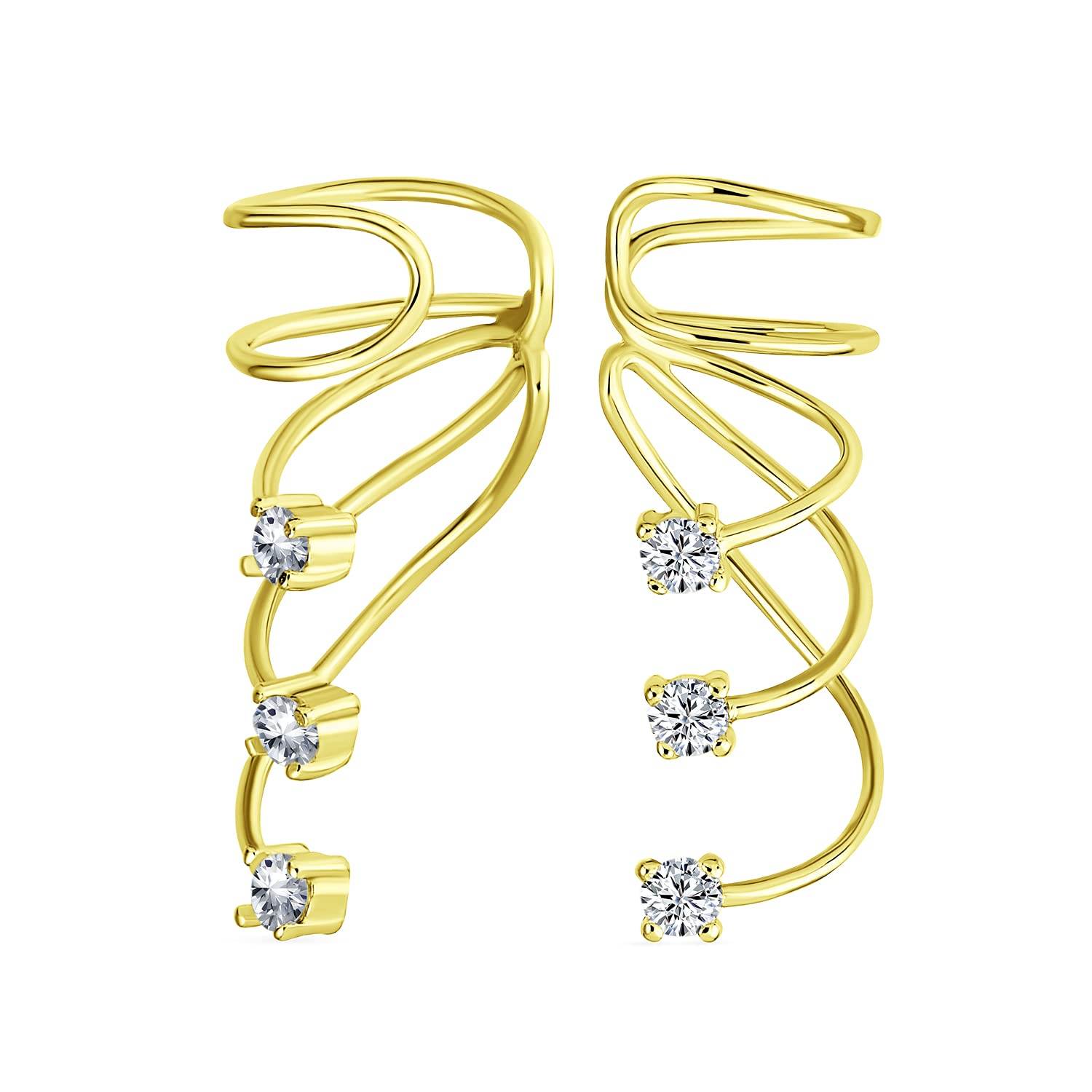 Fr-Auction Ohrringe, minimalistisch, dreifach Spirale, CZ, Knorpeldraht, Ohrringe für Damen, Rosa, vergoldet mit Gelbgold 14 K, 925 Sterling Silber