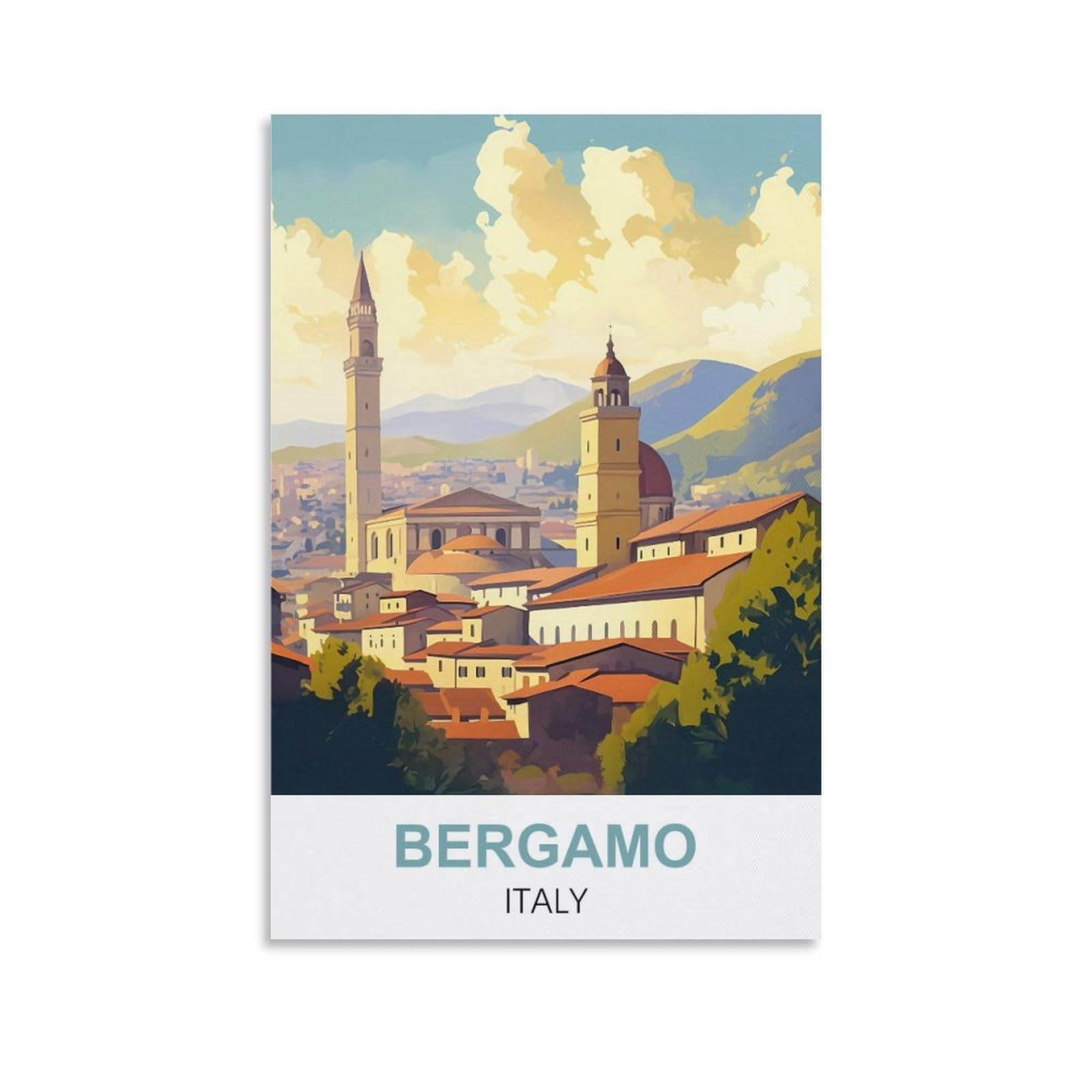 CTZIKWW Bergamo Italy Vintage Travel Poster 08x12inch(20x30cm) Canvas Art Prints Picture Wall Art Painting
