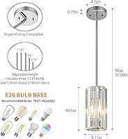 Vista 4 de Chrome Pendant Lighting Modern Pendant Light Mini Crystal Chandeliers Adjustable Pendant Light Fixture for Kitchen Island Dinning Room Corridor Cromo