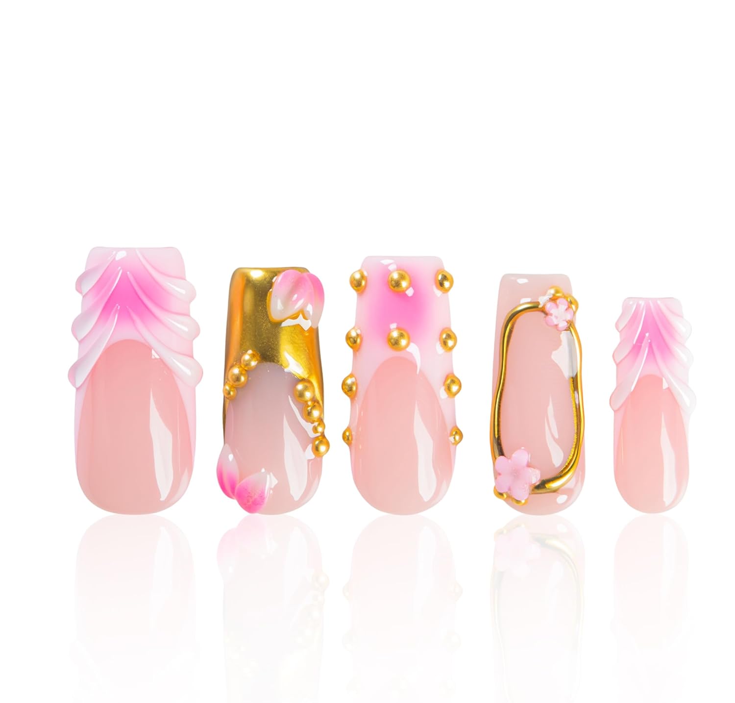 LOVFUL Short French Tip Press on Nails Rosy Charm | Handmade Acrylic Press ons| Reusable Fake False Nails | Square Classic Regular 1.3in | H692-M