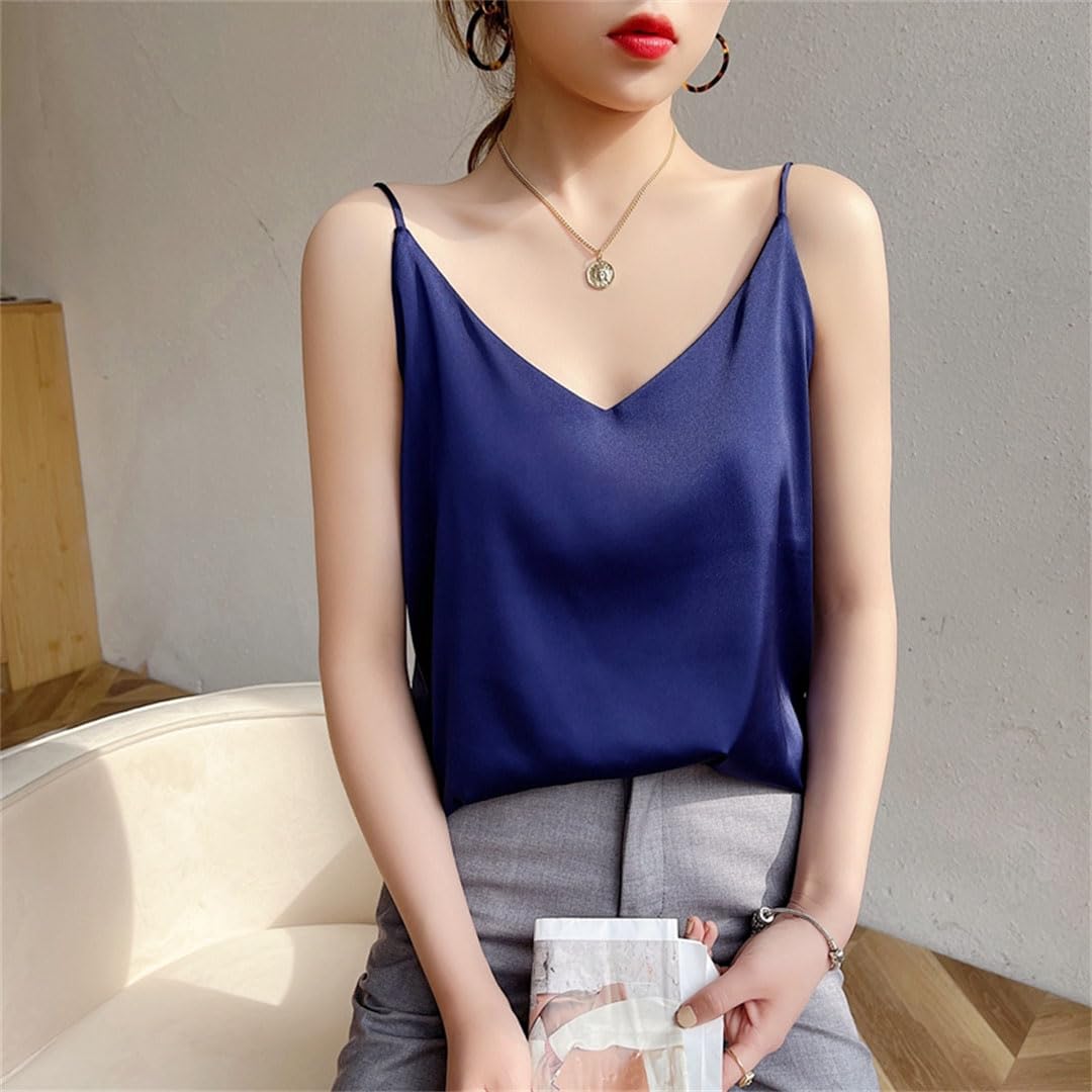 Camisola con cuello en V para mujer, ropa interior de primavera y verano con fondo, parte superior de satén de seda