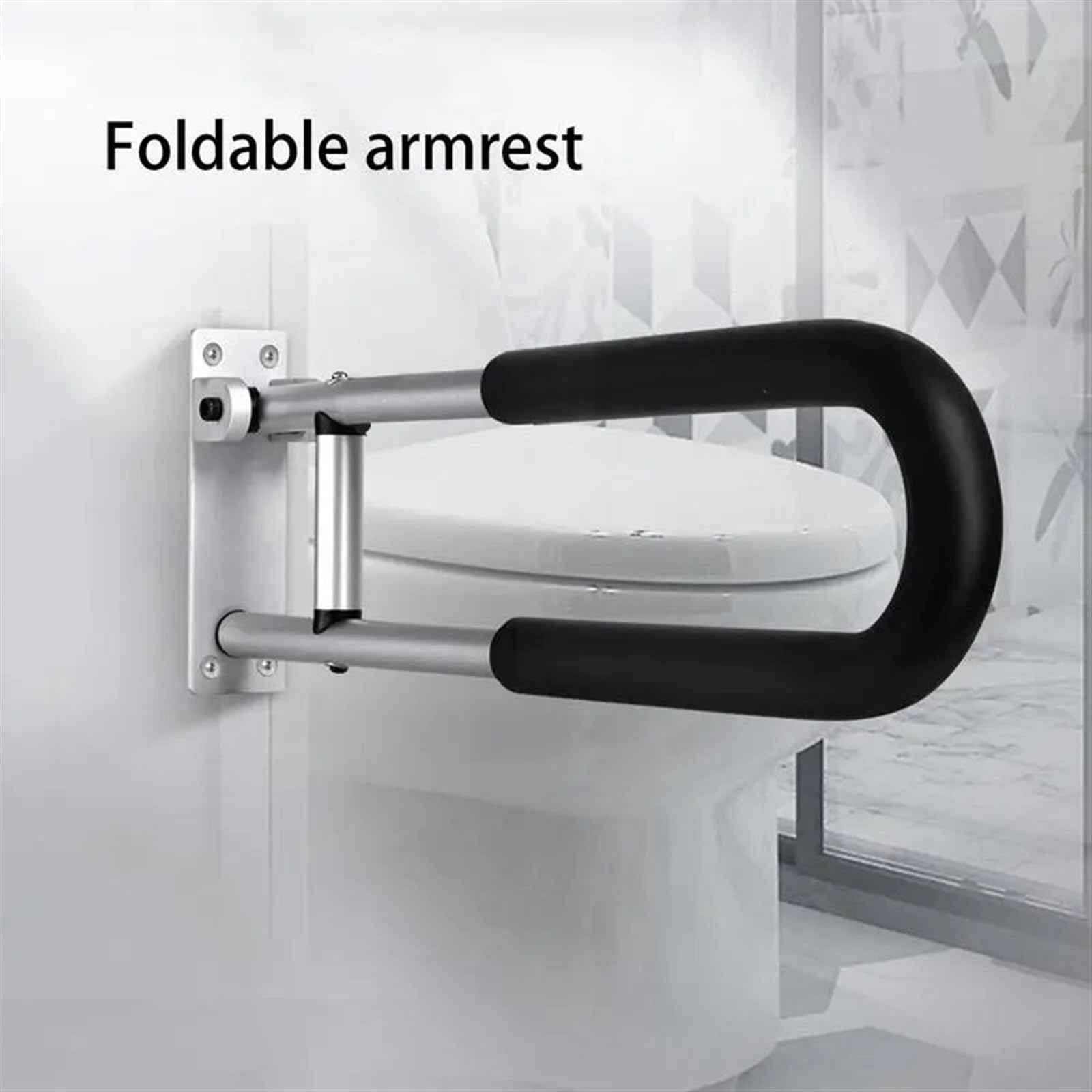 Barandilla Plegable Para El BañO Y El Inodoro Barra de agarre for inodoro, pasamanos aleación aluminio, barra seguridad abatible en forma U(B)