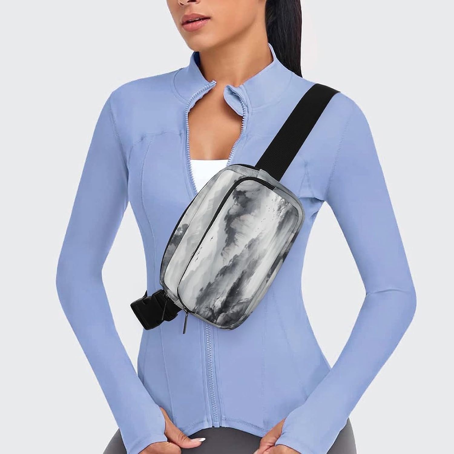 Abstract Ink Painting Fanny Pack Belt Bag with Adjustable Strap Fashion Waist Bag for Outdoor Sports Hiking