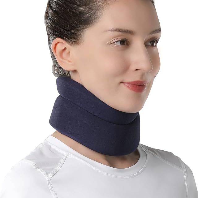 VELPEAU Neck Brace -Foam Cervical Collar - Soft Neck Support Relieves Pain & Pressure in Spine - Wraps Aligns Stabilizes Vertebrae - Can Be Used During Sleep (Comfort, Blue, Large, 3.3)